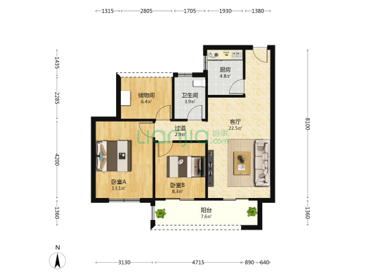 丽晶苑 2室1厅1卫 87平方