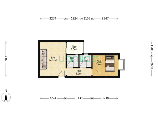 星河港都 1室1厅1卫 50平方