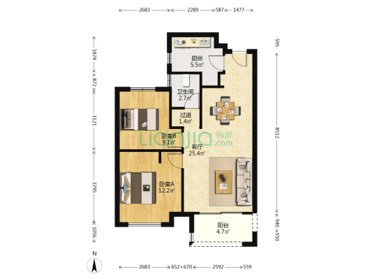 新城香溢璟庭(二期) 2室1厅1卫 80平方