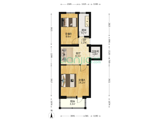 白纸坊东街25号院 2室1厅1卫 54平方