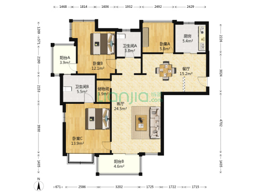 瀚府 3室2厅2卫 118平方
