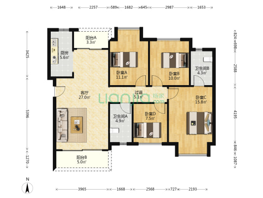 融创·南凌樾 4室1厅2卫 109平方