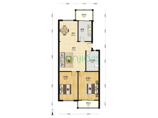 金潞园 2室2厅1卫 108平方