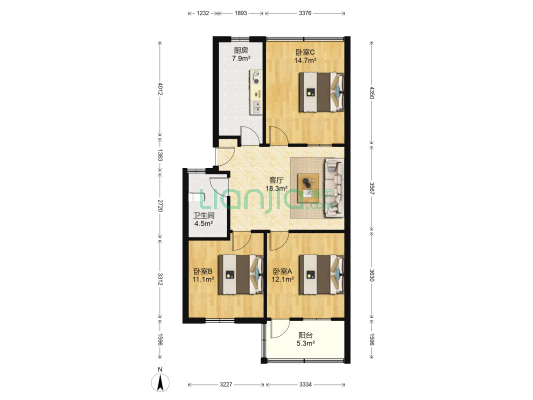 大桥公寓 3室1厅1卫 89平方