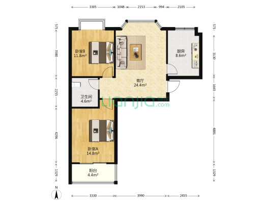 玉苑 2室1厅1卫 92平方