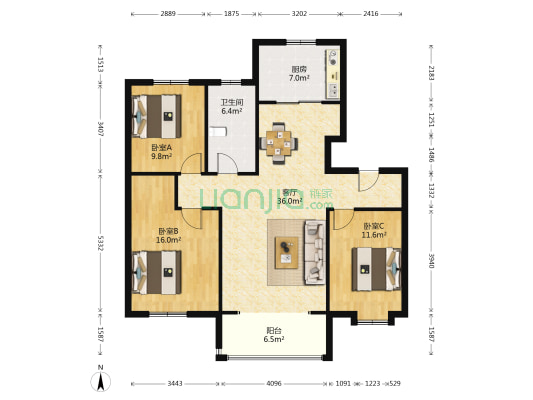 金基悦麓 3室1厅1卫 123平方