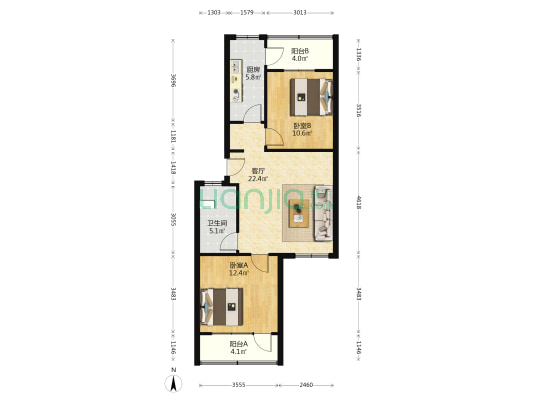 岳阳路 2室1厅1卫 80平方