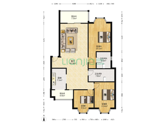 博雅新城B区 3室1厅2卫 130平方