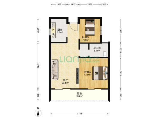 相士地南苑 2室1厅1卫 82平方