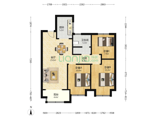 中皋珺园 3室1厅1卫 101平方