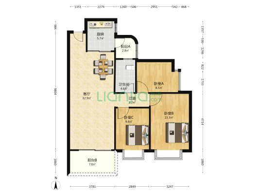 瑞和家园 3室1厅1卫 114平方