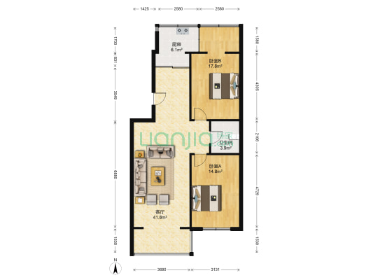 康达小区 2室1厅1卫 103平方