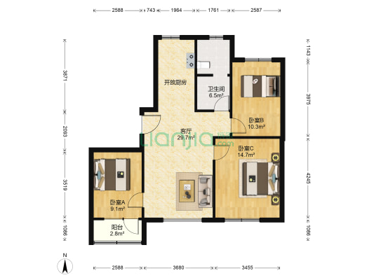 星海融汇 3室1厅1卫 109平方