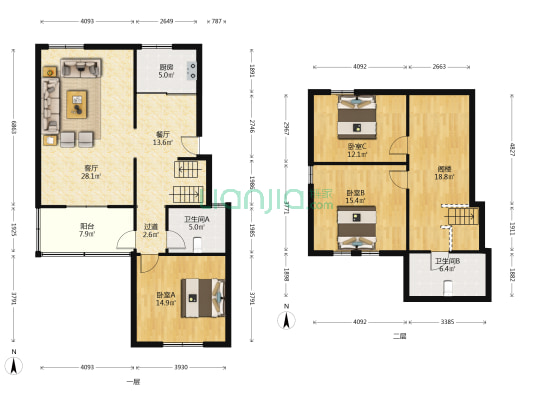 仁爱团泊湖逸湖岸南园 3室2厅2卫 79平方