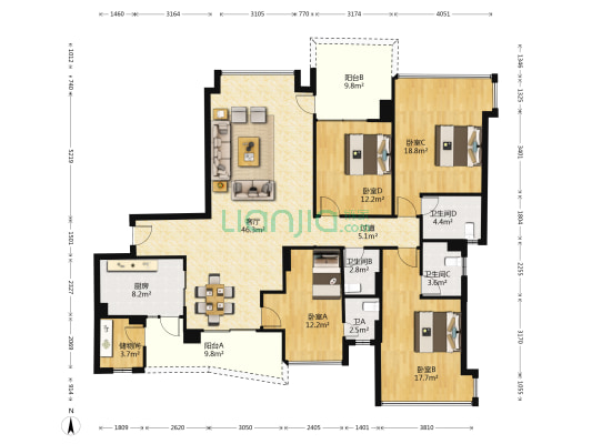 雅居乐雍逸豪庭 4室1厅4卫 184平方