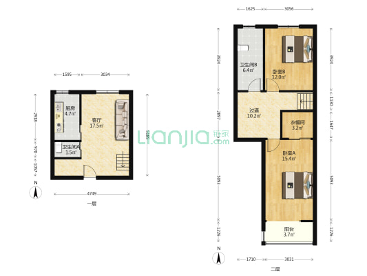南吉公寓 2室1厅2卫 106平方