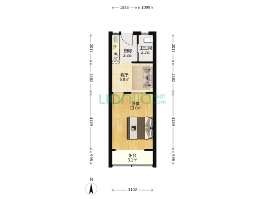 江苏北路109号 1室1厅1卫 35平方