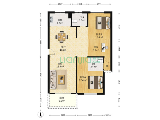 宜家花园二期 3室2厅2卫 116平方