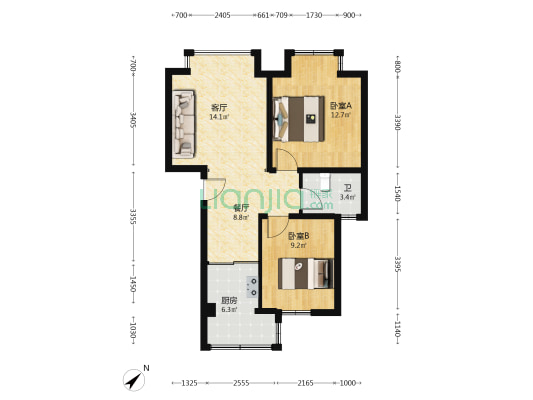 安居院 2室2厅1卫 69平方