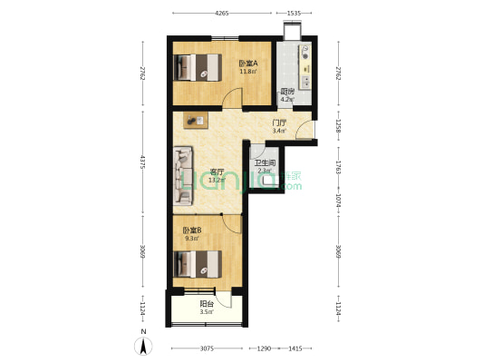城子大街126号 2室1厅1卫 62平方
