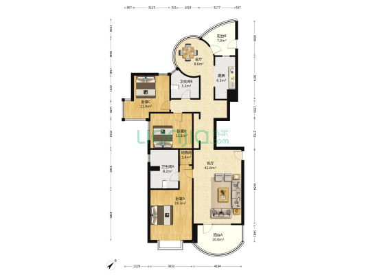 耀江国际广场(公寓) 3室2厅2卫 156平方