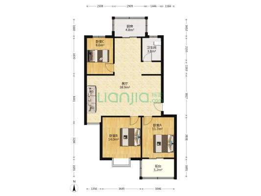天英如意美庐小区 3室1厅1卫 104平方