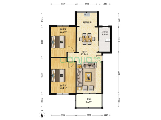 民德路冶金设计院宿舍 2室1厅1卫 83平方