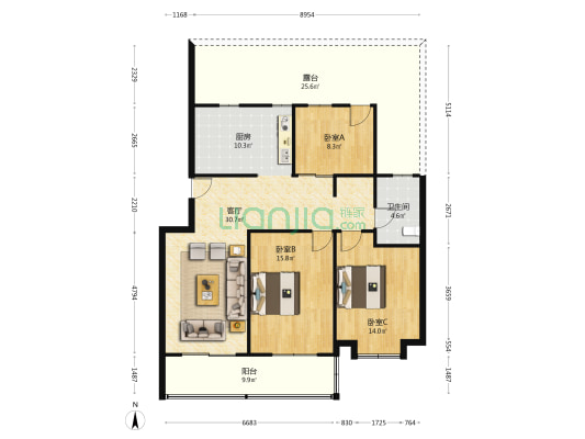 阳光新村南区 3室1厅1卫 85平方