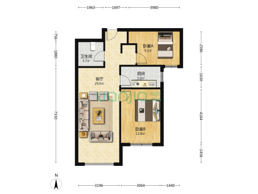 房本满二，业主诚意出售。带精装修。-户型图