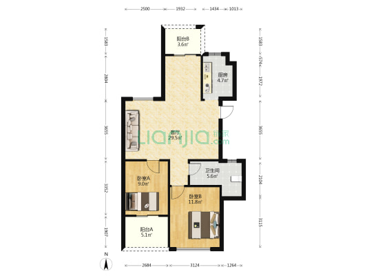 滨江·城市之星 2室1厅1卫 87平方