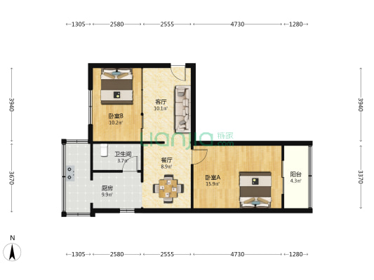 新兴村小区 2室2厅1卫 79平方