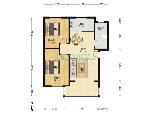 明珠新村 2室1厅1卫 81平方