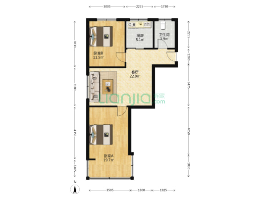 临江路 2室1厅1卫 80平方