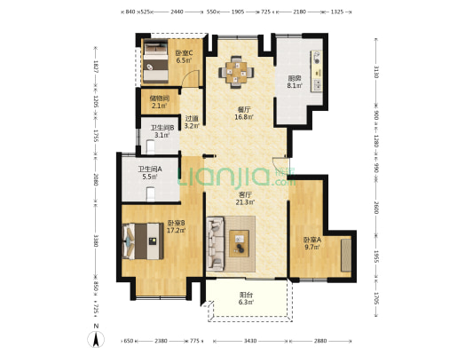 祥生府A区 3室2厅2卫 118平方