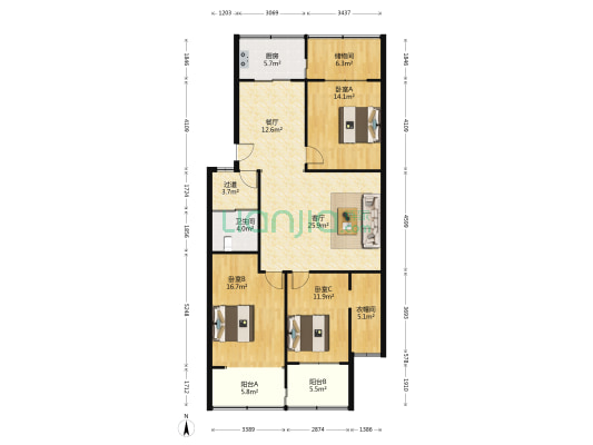 经十路13708号 3室2厅1卫 143平方