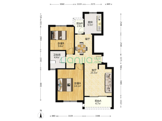 中凌东港苑 2室1厅1卫 88平方