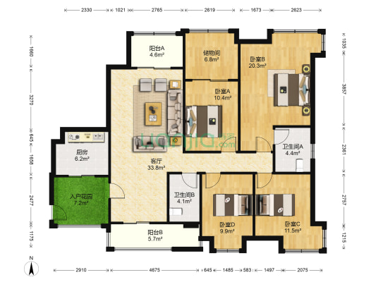 光大花园榕岸 4室1厅2卫 148平方