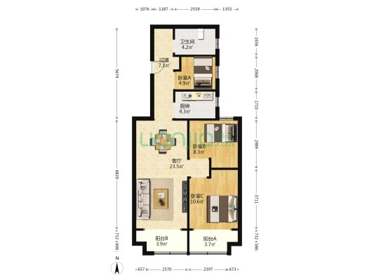 保利心语心苑 3室1厅1卫 103平方
