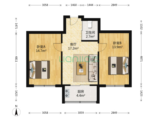 荣发时代A区 2室1厅1卫 70平方
