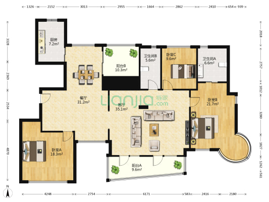 欣盛东方郡 3室2厅2卫 185平方
