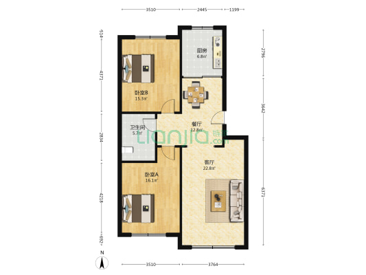 金蓝湾公寓 2室2厅1卫 98平方
