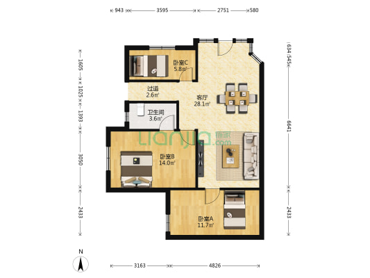 华景新城豪门阁 3室1厅1卫 81平方