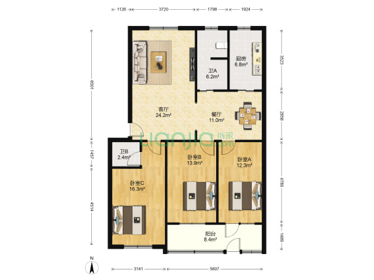 新一中家属院 3室2厅2卫 130平方