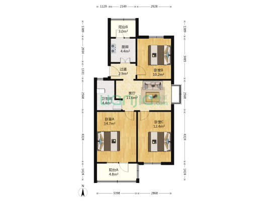中关村发育所 3室1厅1卫 81平方