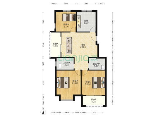 金盛家园 3室1厅2卫 105平方