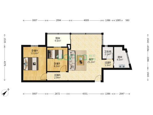 禺东西路 2室1厅1卫 71平方
