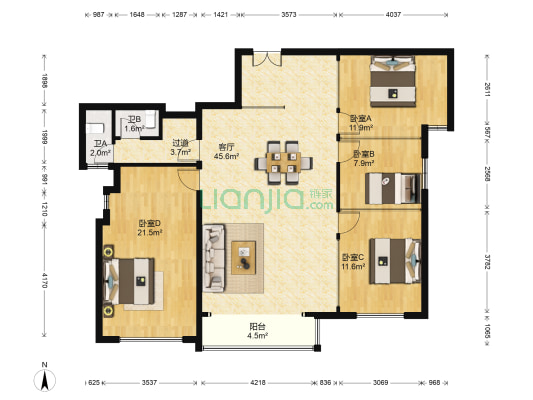 盈都大厦 4室1厅2卫 157平方