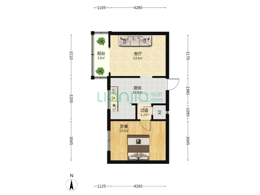 董家湾50号 1室1厅1卫 45平方