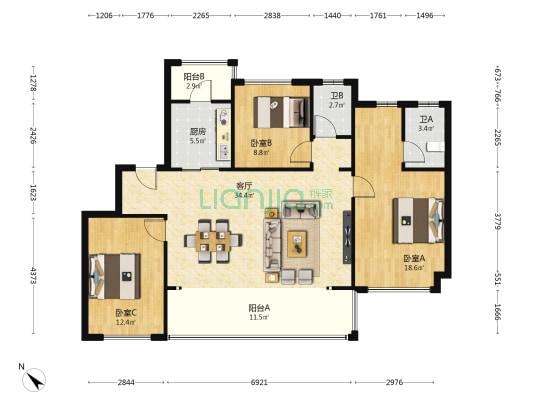 国贸臻原 3室1厅2卫 116平方