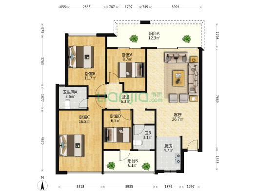隆源雅居 4室1厅2卫 122平方